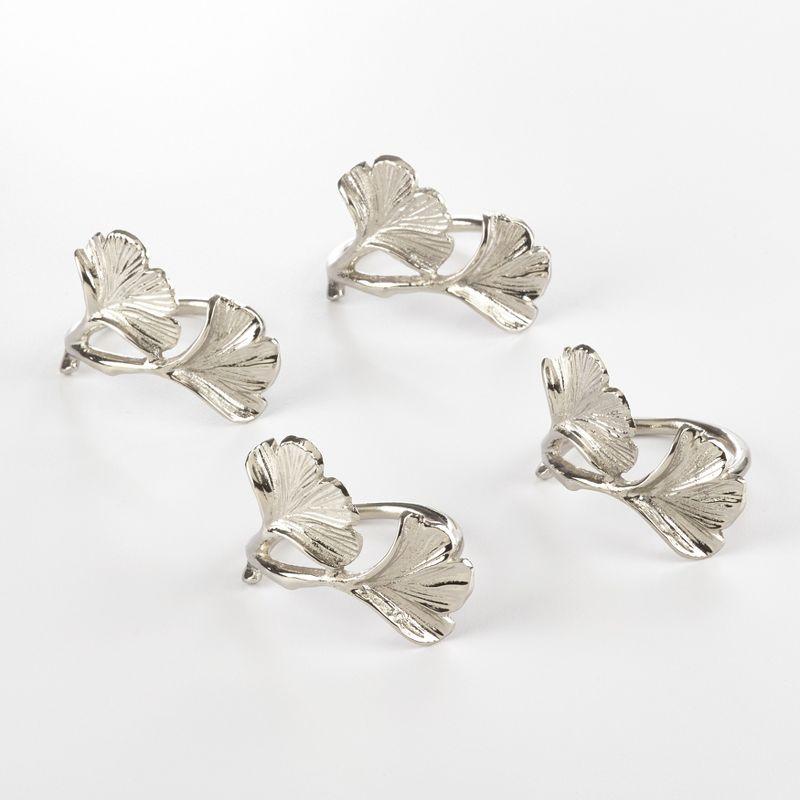 Silver Ginkgo Leaf Design Napkin Rings Set of 4