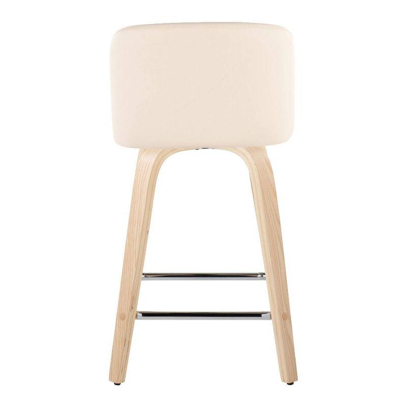 Toriano Natural Wood Cream Faux Leather Swivel Counter Stool