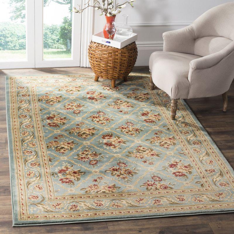 Elegant Blue Floral Trellis 5'3" x 7'6" Synthetic Area Rug