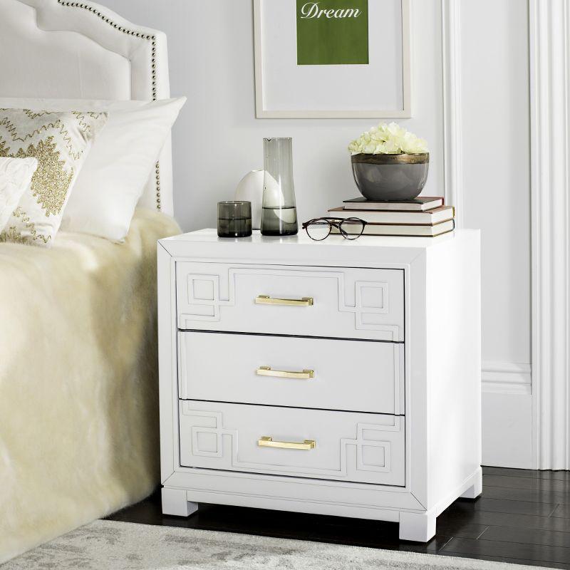 Raina 3 Drawer Greek Key Nightstand - FOX6278 - White - Safavieh Couture