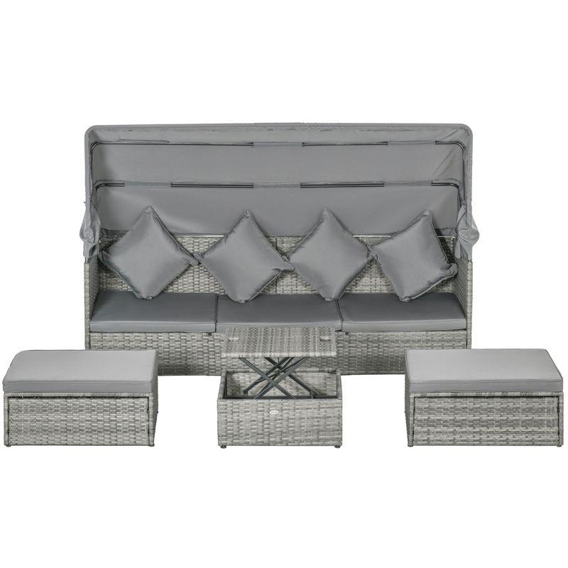 Outsunny 4 Piece Adjustable Canopy Outdoor Rattan Sofa Set, Wicker  Patio Furniture Set with Height Adjustable Coffee Table & Cushions, Light Gray