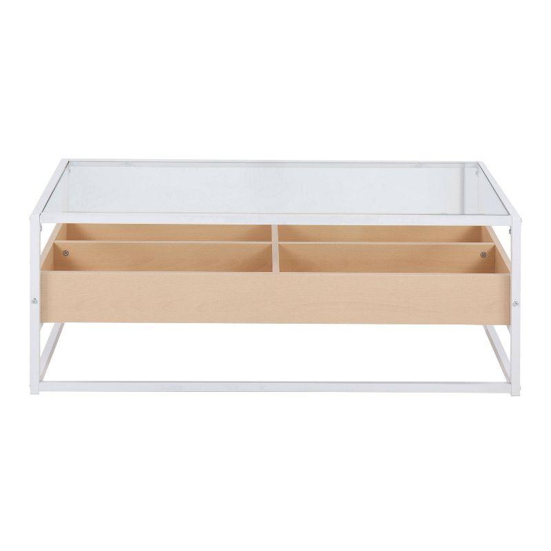 Modern Rectangular Tempered Glass Coffee Table with Natural Wood Storage