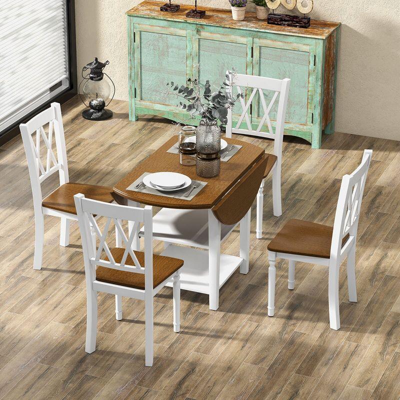 Tangkula 5 Piece Round Dining Kitchen Set w/ Drop Leaf Dining Table Folded & 4 Chairs