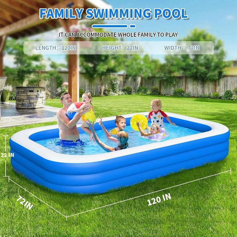 MOVSSOU Inflatable Swimming Pool Kids Adults Blow up Pool Family Backyard 120" x 72" x 22" Blue