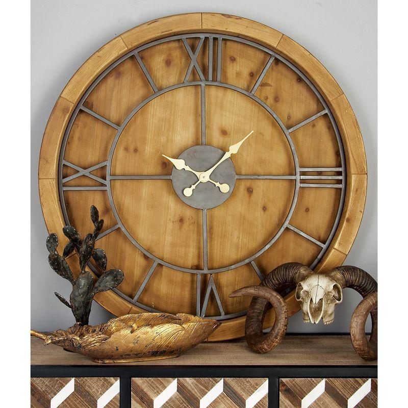 Mediterranean Wood Wall Clock Brown - Olivia & May: Oversized, Analog Display for Living Room, Indoor Use