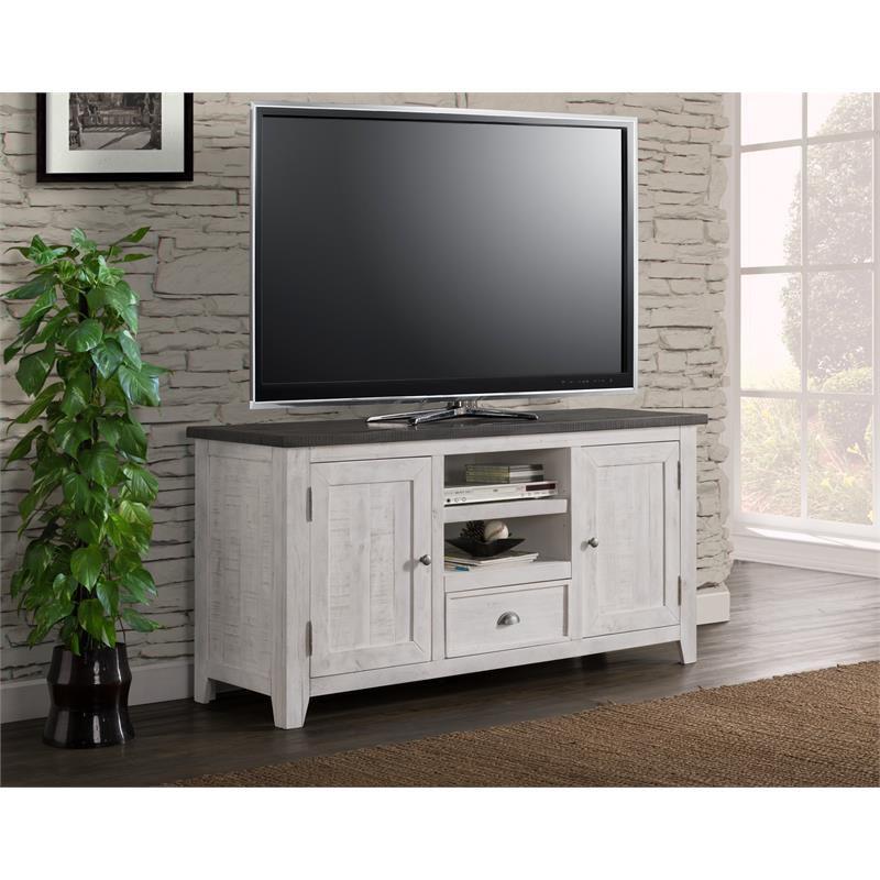 Monterey 60" White and Grey Pine TV Stand with Cabinets