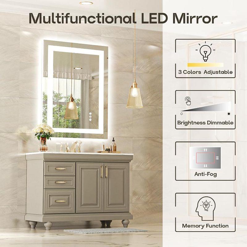 USHOWER 28x36 Inches LED Lighted Bathroom Mirror - Frontlit & Backlit, Anti-Fog, Adjustable Brightness and Color - Safety Tempered Glass Vanity Mirror