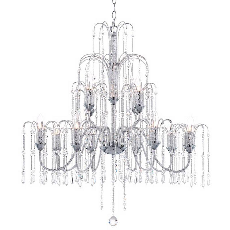 Vienna Full Spectrum Crystal Rain Chrome Chandelier 33" Wide Modern 12-Light Fixture for Dining Room House Foyer Kitchen Island Entryway Bedroom Home