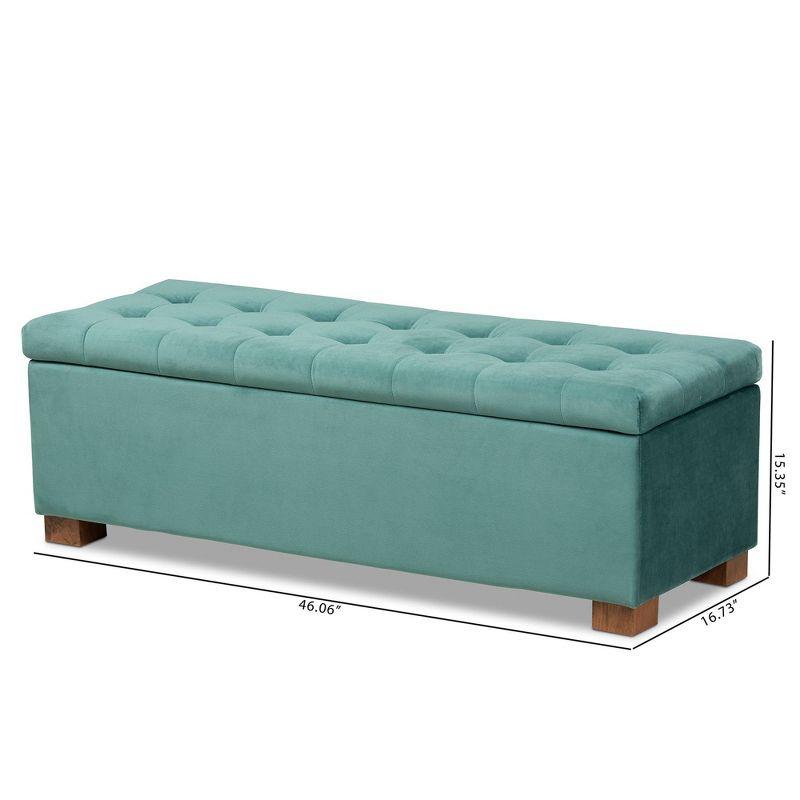 Teal Velvet Tufted Storage Ottoman Bench with Walnut Legs