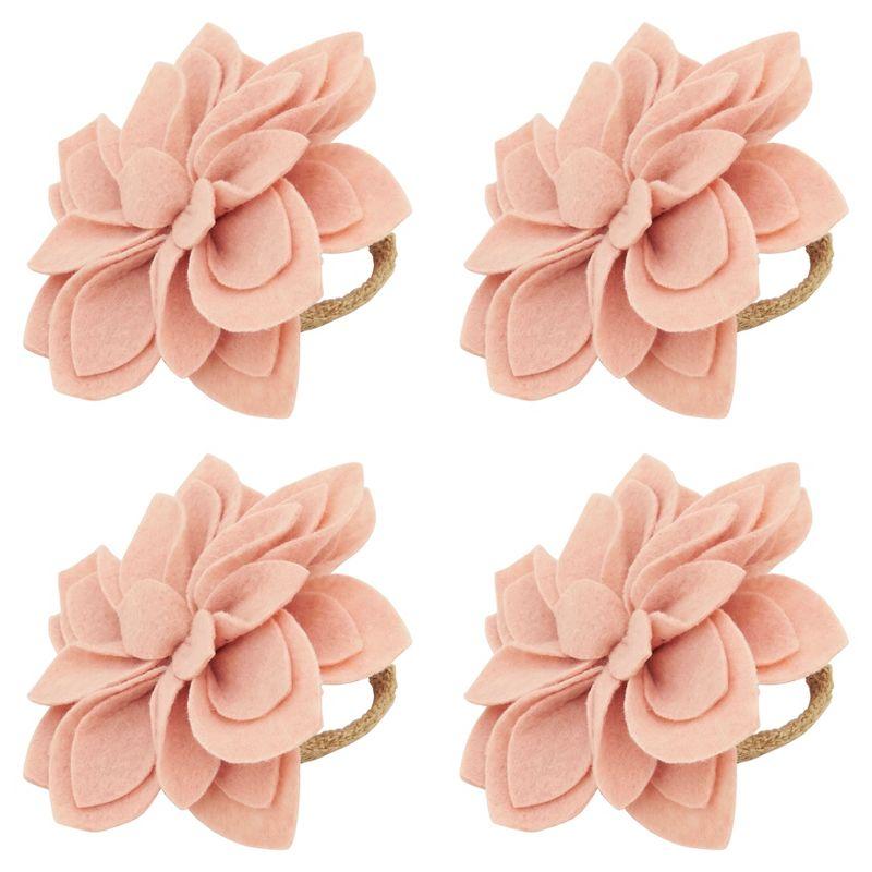 Saro Napkin Ring Collection Flower: 100% Felt - Ring: 100% Jute Napkin Ring (Set of 4)