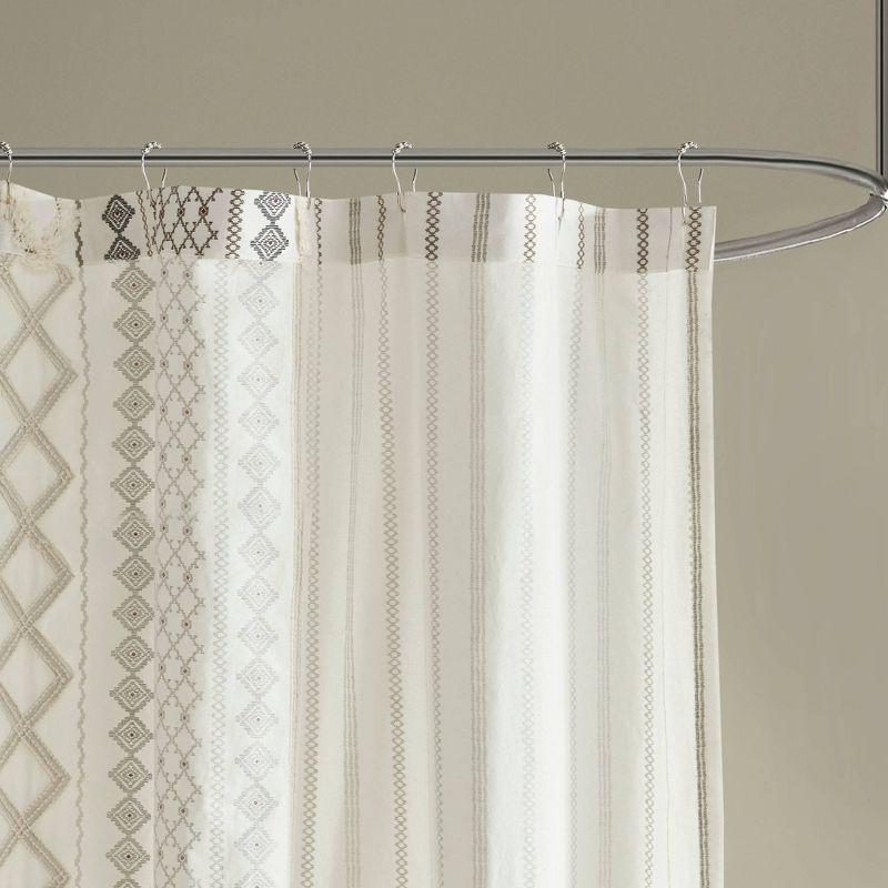 INK+IVY Imani 100% Cotton Printed Shower Curtain with Chenille