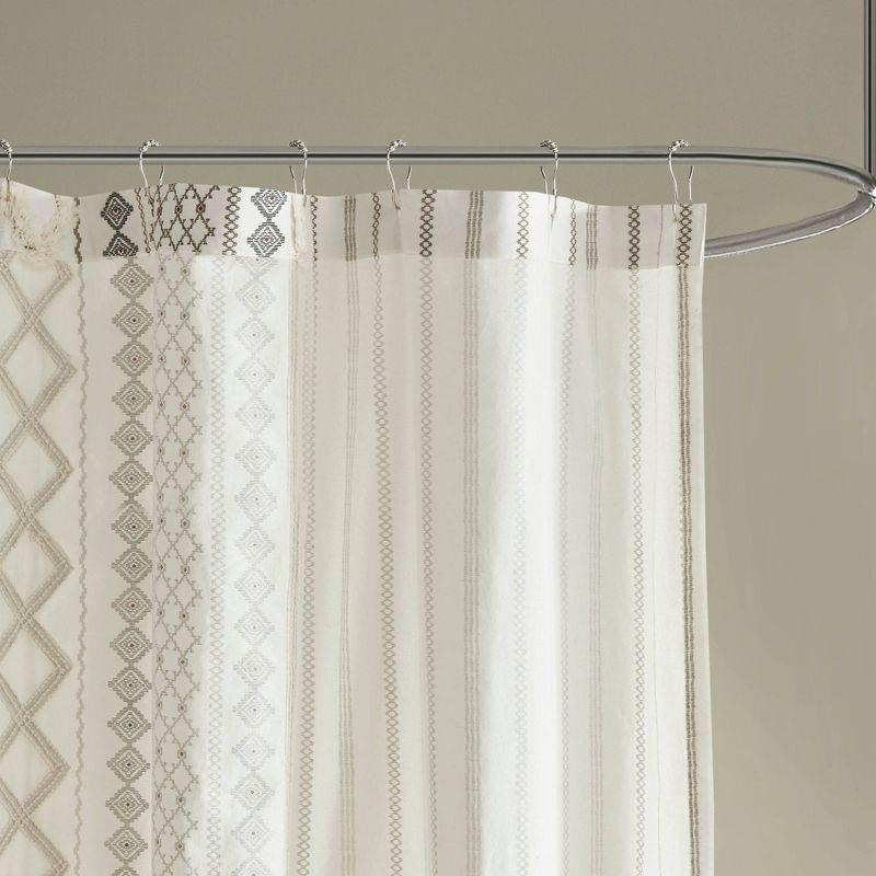 Ivory Cotton Shower Curtain with Chenille Stripe, 72in