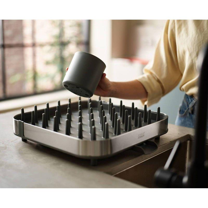 Expandable Stainless Steel and Gray Plastic Dish Rack with Utensil Cup