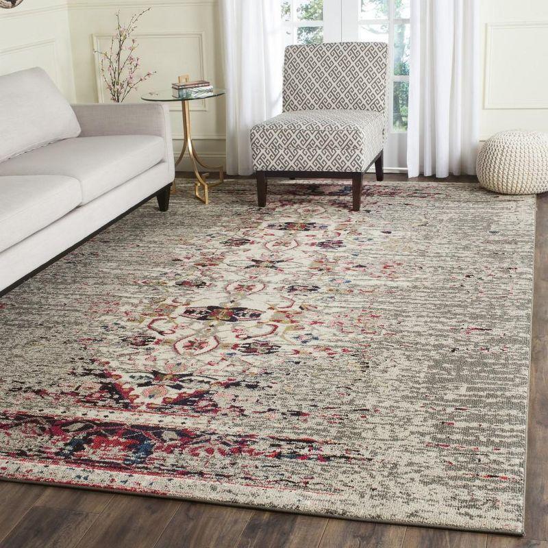 Grey and Ivory Floral Motif Synthetic Area Rug