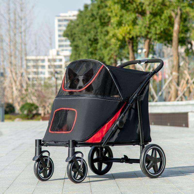 PawHut Black Foldable Large Dog Stroller with Storage