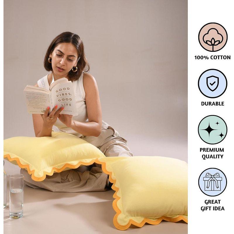 Folkulture Throw Pillow Cover Scallop Embroidery Oasis Set of 2 (18 x 18 Inch) - Lemon Zest