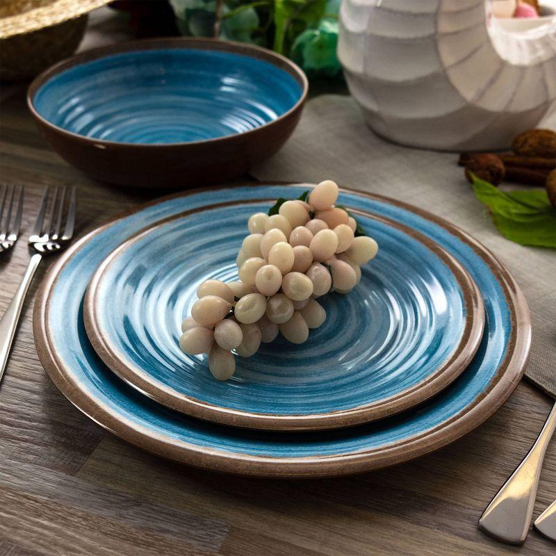 12pc Melamine Rippled Tides Dinnerware Set Blue - Elama: Solid Pattern, Service for 4, Dishwasher-Safe, Dish Set