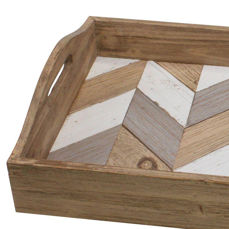 18" x 12" Country Rustic Wooden Chevron Serving Tray Brown - Stonebriar Collection:Cutout Handles