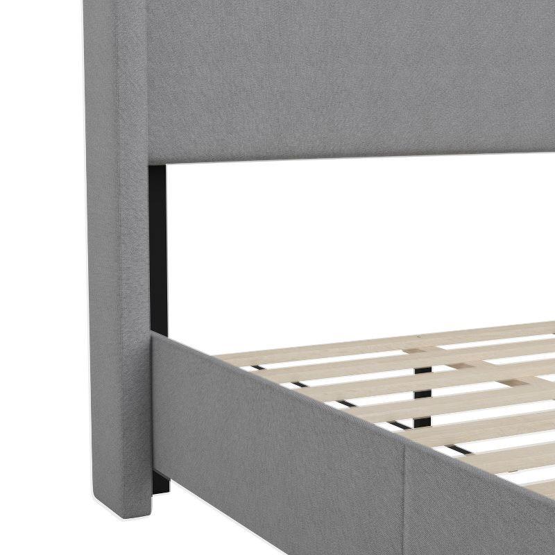 Merrick Lane Modern Platform Bed - Gray Faux Linen - Queen - Padded Wingback Headboard - 8.5" Floor Clearance - Wood Support Slats - No Box Spring Needed