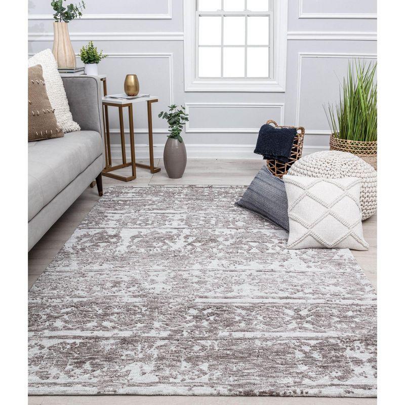 Ivory and Brown Geometric Distressed Vintage Area Rug