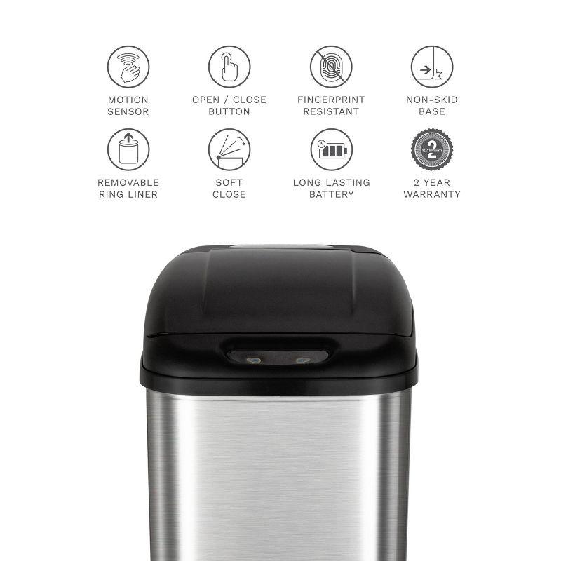 Nine Stars 13.2gal/50L Motion Sensor Trash Can Silver: Stainless Steel, Hands-Free, Quiet Closing, Fingerprint-Resistant