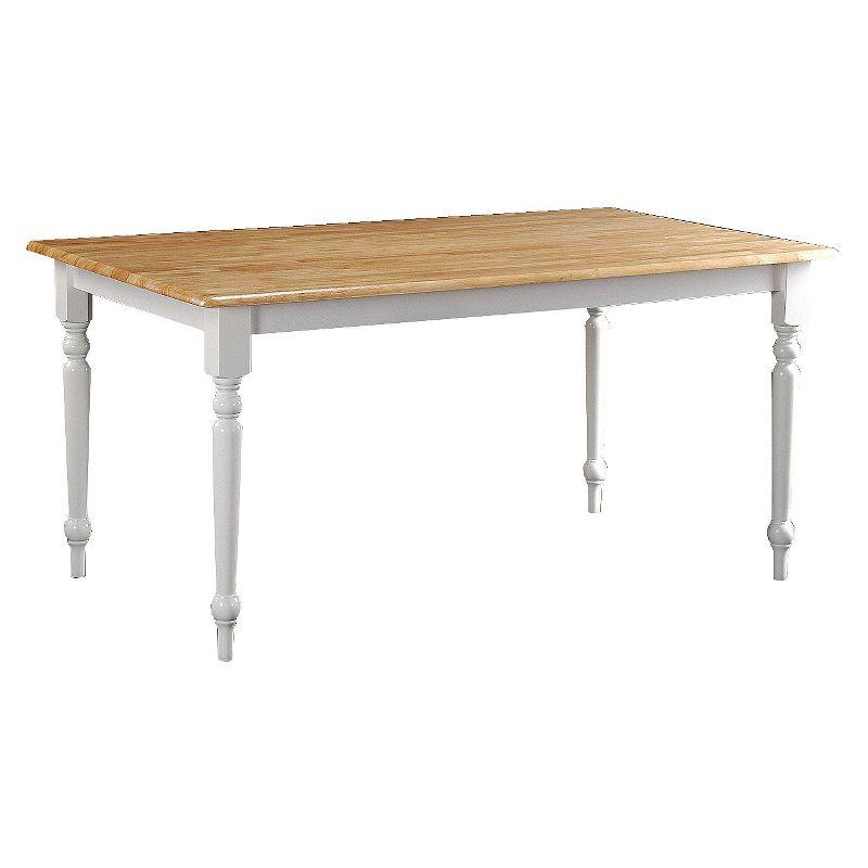 White and Natural Rubberwood Farmhouse Dining Table