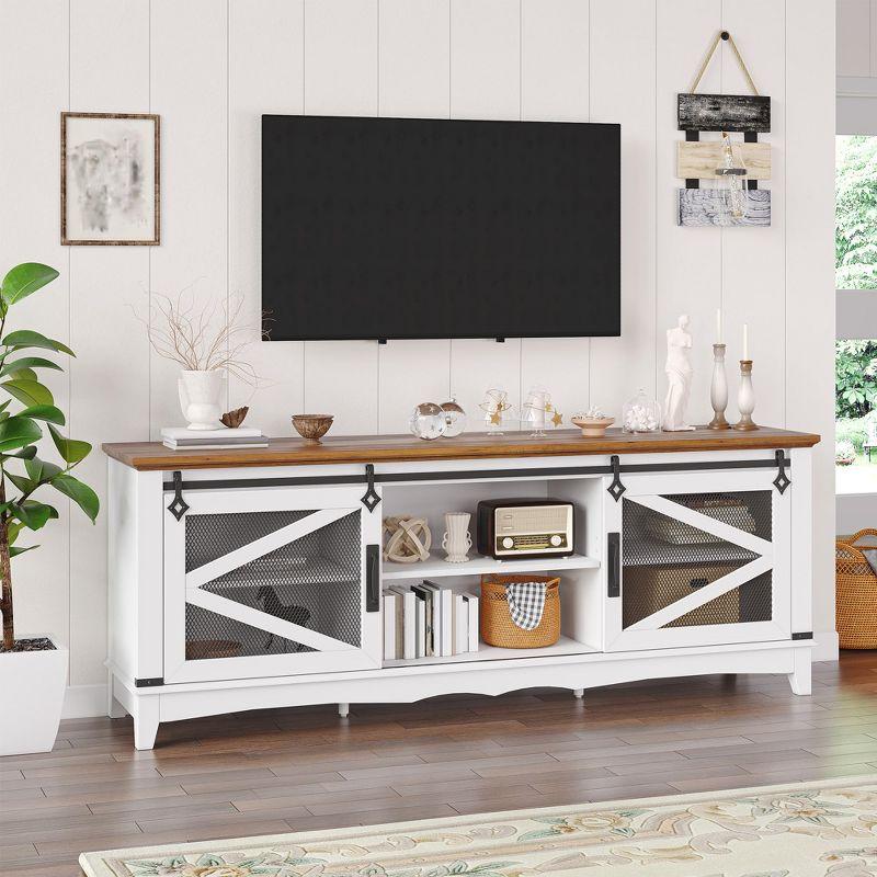 Farmhouse TV Stand with Sliding Barn Doors, TV Cabinet with Storage Shelf, Entertainment Center for 65" TV