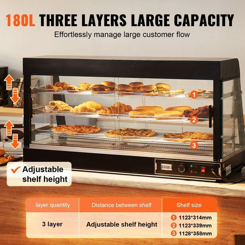 VEVOR 3-Tier Commercial Food Warmer Display, 1500W Food Display Warmer with Light, Adjustable Shelf and Temperature Display, Steam Heating, 180L