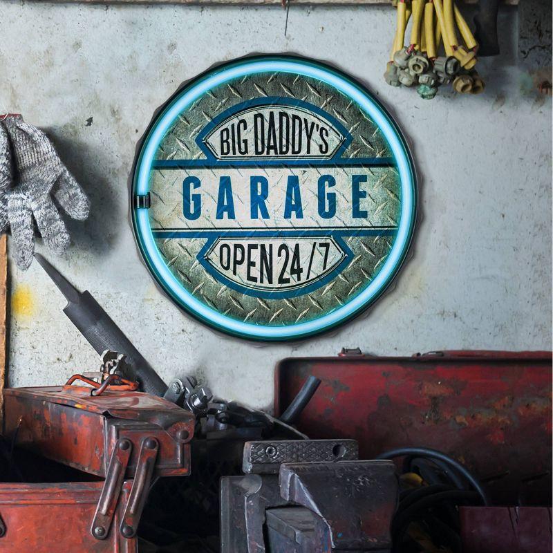 American Art Decor Big Daddy's Garage LED Neon Light Sign Wall Decor Blue/Silver : Man Cave and Home Bar Decor