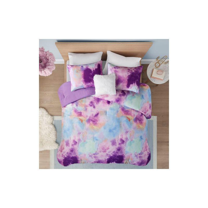 Cassiopeia Watercolor Tie Dye Printed Comforter Set with Throw Pillow