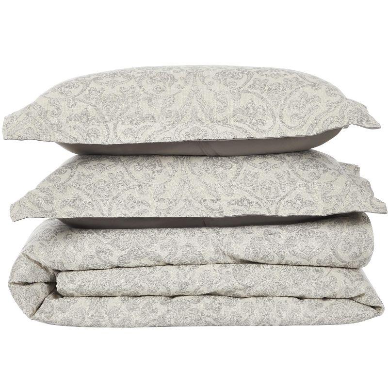 Haven Damask Standard 100% Cotton Duvet Cover , 3 Piece Duvet Cover Set in Gray