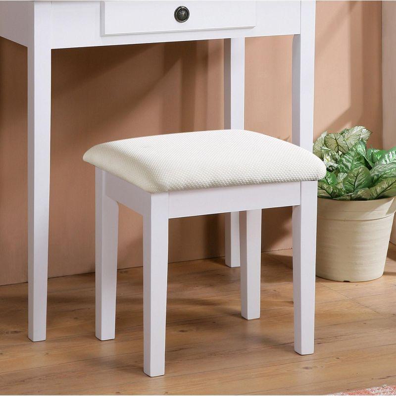 Roundhill Furniture Moniya Wood Vanity Table and Stool Set, White