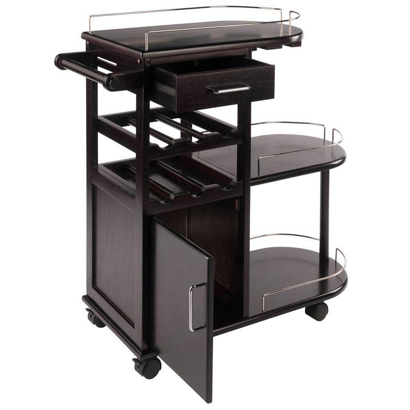 Espresso Wood Entertainment Cart with Wine Rack and Storage