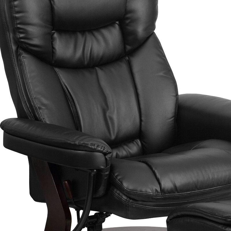 Flash Furniture Contemporary Multi-Position Recliner and Curved Ottoman with Swivel Mahogany Wood Base in Black LeatherSoft