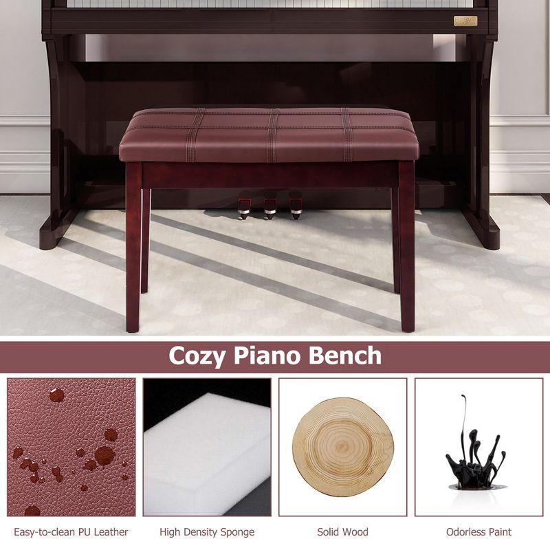 Costway Solid Wood PU Leather Piano Bench Padded Double Duet Keyboard Seat Storage Brown
