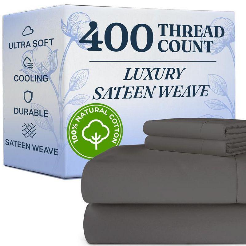 CGK Linens 4 Piece 100% Cotton 400 Thread Count Hotel Quality Bed Sheet Set