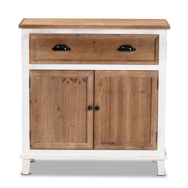 Glynn Wood 2 Door Storage Cabinet White/Brown - Baxton Studio: No Assembly, Weathered Oak Finish, Metal Handles