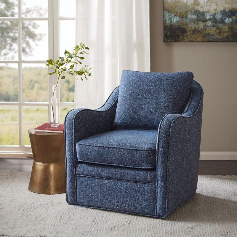 Navy Swivel Accent Chair with Wood Frame and Metal Base