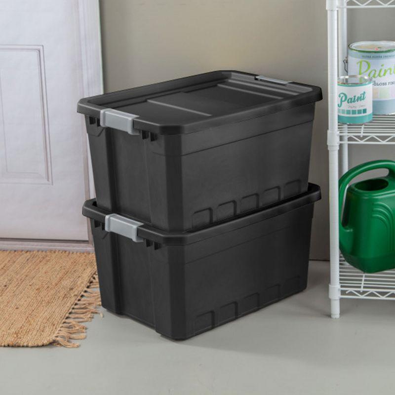 Sterilite 19 Gallon Plastic Stacker Tote, Heavy Duty Lidded Storage Bin Container for Stackable Garage and Basement Organization, Black, 12-Pack