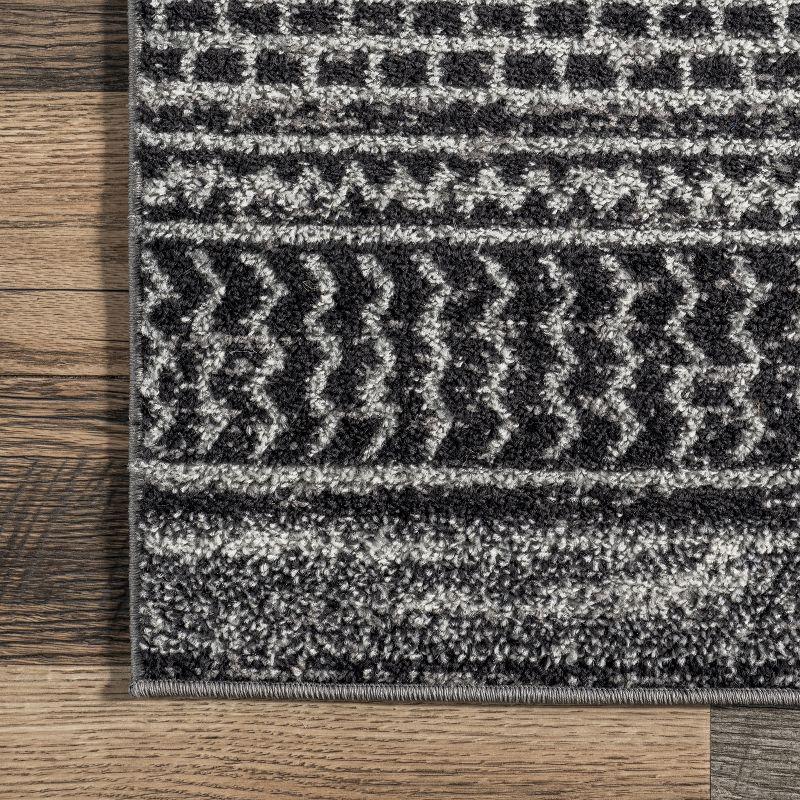 Nova Striped Dark Gray Synthetic 32" Reversible Runner Rug