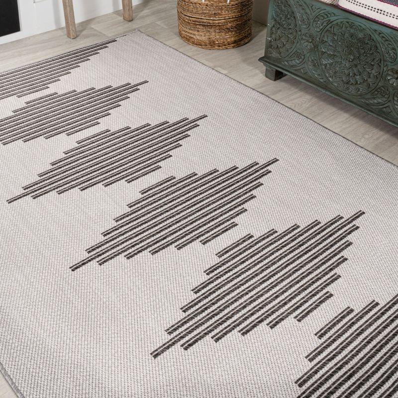 Mid-Century Diamond Stripe 8' x 10' Light Gray/Black Indoor/Outdoor Rug