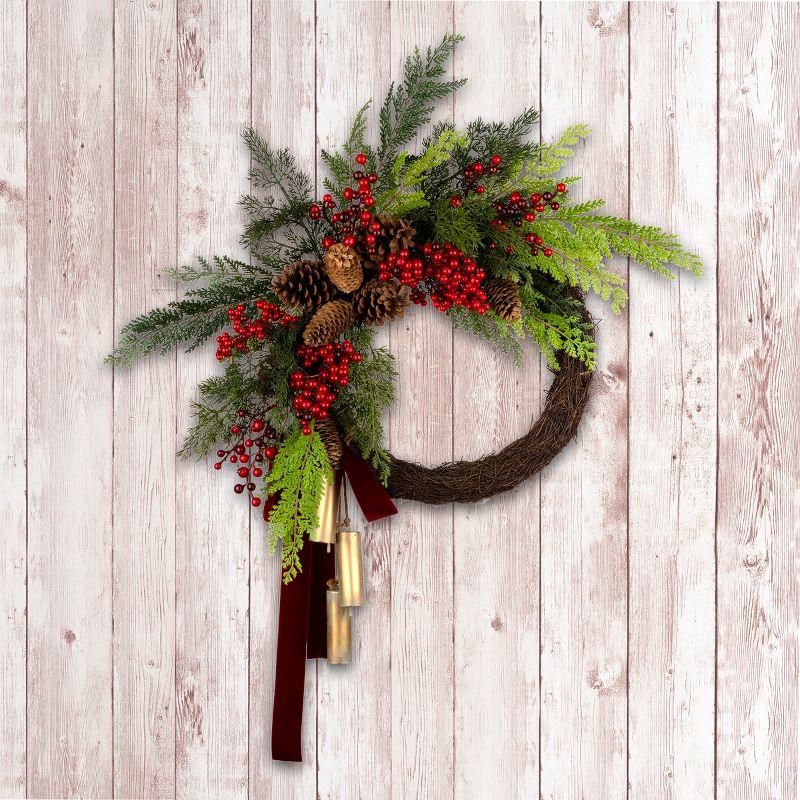 24" Artificial Christmas Wreath with Pine Cones and Chimes