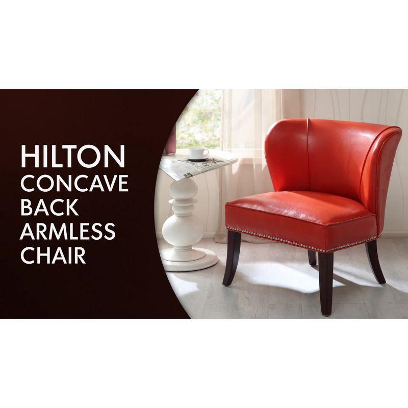 Hilton Concave Back Armless Chair - Tangerine: Faux Leather, Silver Nailhead Trim, High-Density Foam