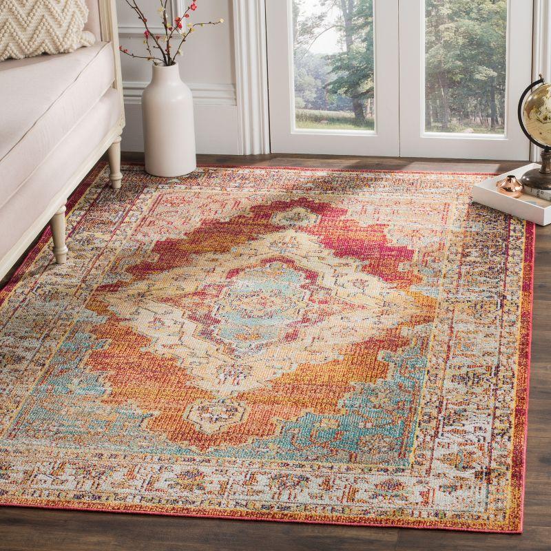 Reversible Orange and Light Blue Synthetic Rectangular Area Rug