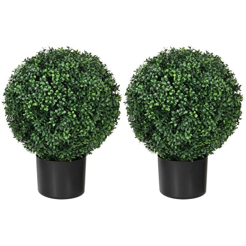 HOMCOM 20.5" Artificial Boxwood Topiary Trees, Set of 2 Potted Indoor Outdoor Fake Plants for Home Office & Living Room Decor