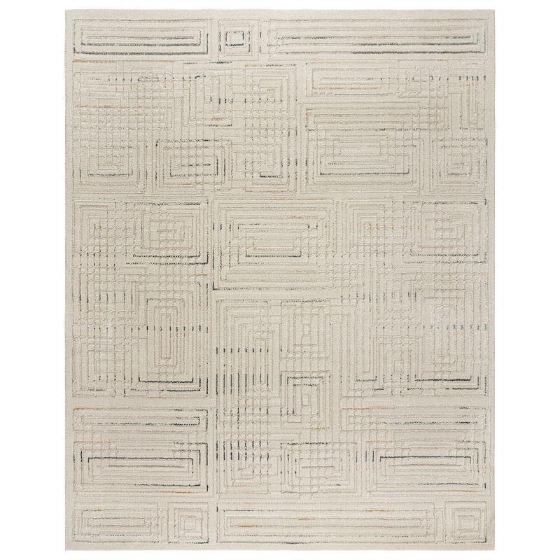 Vania Cream Geometric Tufted Synthetic 5' x 7' Area Rug