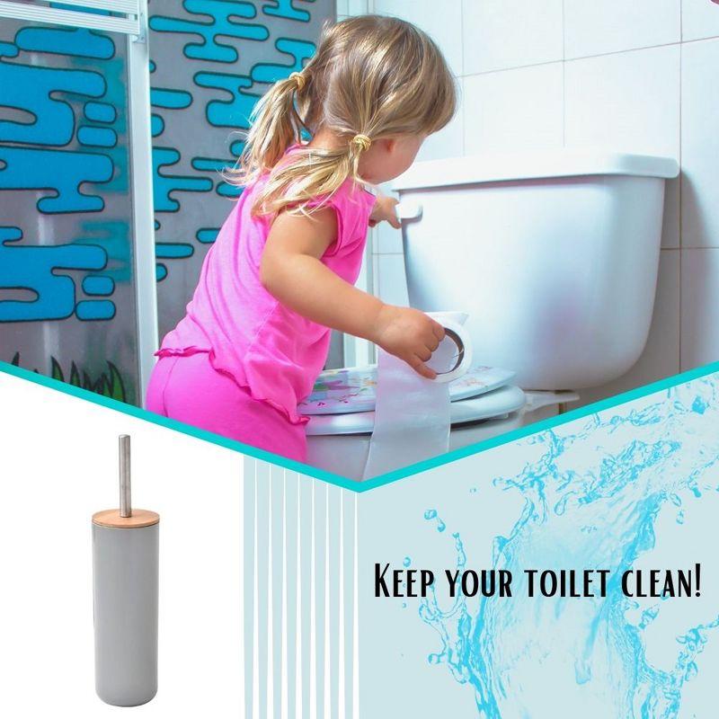 Evideco French Home Goods Gray Toilet Brush and Holder Set Padang with Bamboo Top - Stylish Bathroom Cleaning Solution for Modern Homes