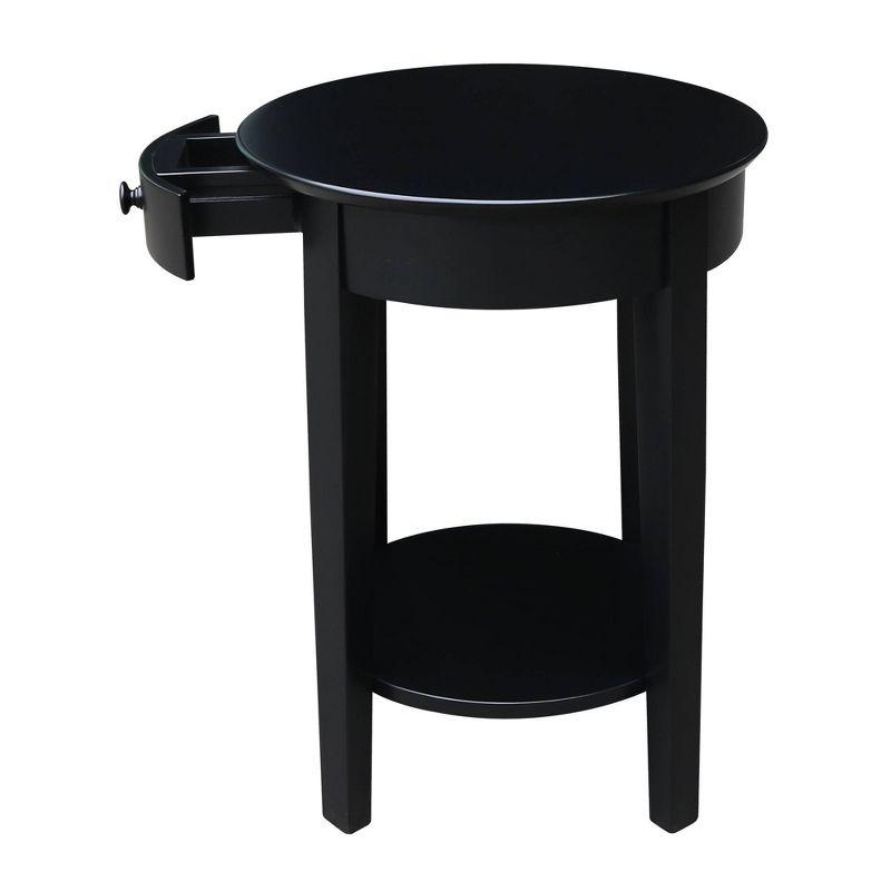 International Concepts Phillips Accent Table with Drawer Black: Solid Parawood, Mid-Century Modern, Square Shape