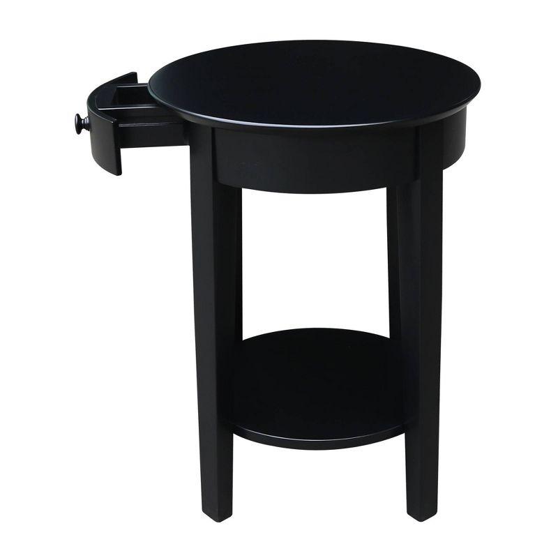 Phillips Accent Table with Drawer Black - International Concepts: Solid Parawood, Mid-Century Modern, Square Shape