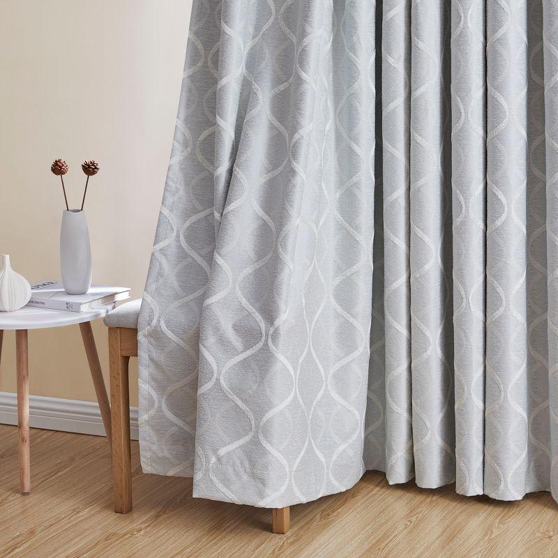 HLC.ME Versailles Lattice Flocked 100% Complete Blackout Thermal Insulated Window Curtain Grommet Panels, Set of 2 - Ivory, 50 W x 84 L